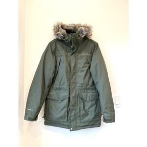 Eddie Bauer Coat Mens M Olive Weatheredge Goose Down Parka Faux Fur Trim Hood